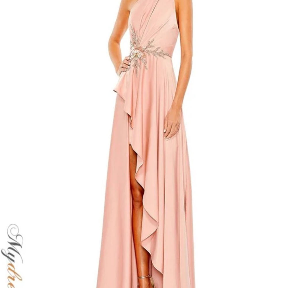 Mac Duggal Pink One-Shoulder Maxi Dress